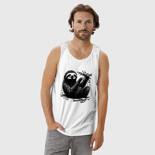 Мужская майка Ленивец с веткой / Белый – фото 3