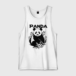Майка мужская хлопок Панда с цветами, цвет: белый