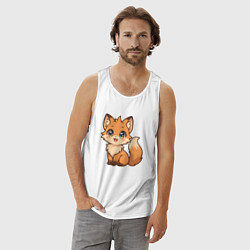 Майка мужская хлопок Кавайная лисичка, цвет: белый — фото 2
