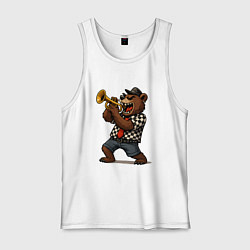 Майка мужская хлопок Медведь музыкант ска, цвет: белый