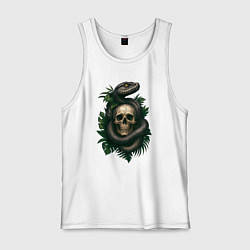 Майка мужская хлопок Змеи обвивающие череп, цвет: белый