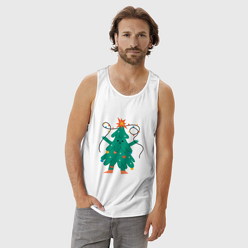 Мужская майка Новогодняя елка с ногами / Белый – фото 3