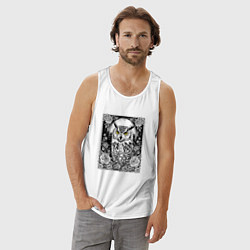 Майка мужская хлопок Филин с розами, цвет: белый — фото 2