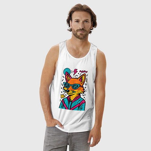 Мужская майка Лиса поп арт / Белый – фото 3