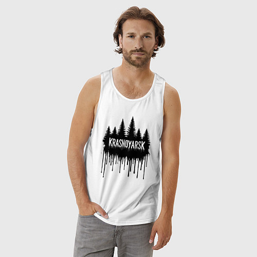 Мужская майка Красноярск лес в каплях краски / Белый – фото 3