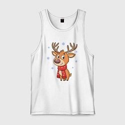 Майка мужская хлопок Новогодний олень и снежинки, зима, цвет: белый