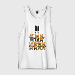 Майка мужская хлопок BTS группа из корги, цвет: белый