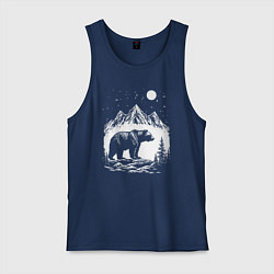 Майка мужская хлопок Ночная симфония гор и медведя, цвет: тёмно-синий