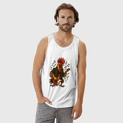 Майка мужская хлопок Петух гитарист рокер, цвет: белый — фото 2