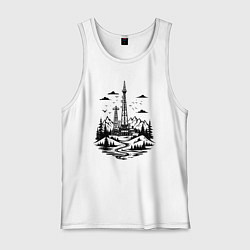 Майка мужская хлопок Нефтяная вышка в горах, цвет: белый