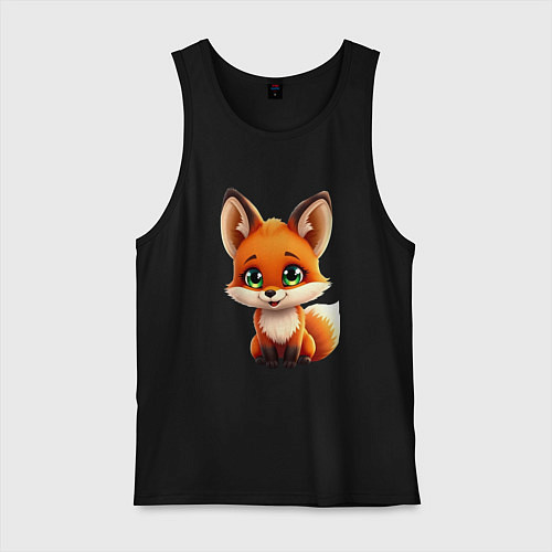 Мужская майка Пушистая радость: Лисёнок в мультяшном стиле / Черный – фото 1