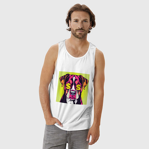Мужская майка Поп-арт собака: деньги в фокусе / Белый – фото 3
