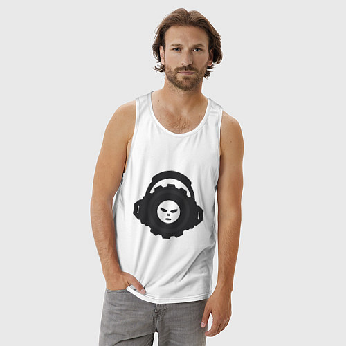 Мужская майка Логотип c лицом и шестернёй в наушниках / Белый – фото 3