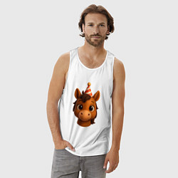 Майка мужская хлопок Новогодняя лошадка голова, цвет: белый — фото 2