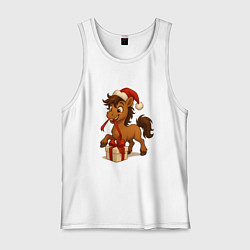 Майка мужская хлопок Лошадка распаковывает подарок, цвет: белый