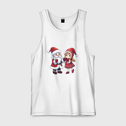 Майка мужская хлопок Мультяшные Дед Мороз и Снегурочка держатся за руки, цвет: белый