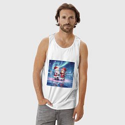 Майка мужская хлопок Дед Мороз и Снегурочка: новогодний танец на льду, цвет: белый — фото 2