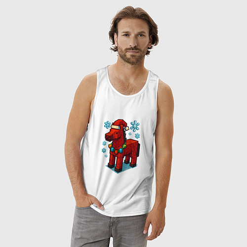 Мужская майка Новогодняя лошадь Minecraft / Белый – фото 3