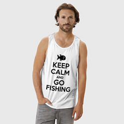 Майка мужская хлопок Keep Calm & Go fishing, цвет: белый — фото 2