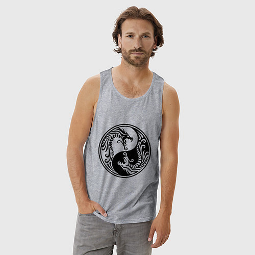 Мужская майка Два дракона Инь Янь / Меланж – фото 3