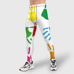 Тайтсы мужские Цветные ладошки - Детский узор, цвет: 3D-принт — фото 2