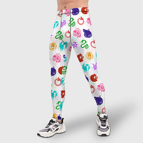Мужские тайтсы 7 СМЕРТНЫХ ГРЕХОВ ЦВЕТНОЙ ПАТТЕРН СИМВОЛЫ / 3D-принт – фото 3