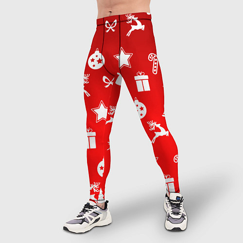 Мужские тайтсы Новогодний узор красный градиент / 3D-принт – фото 3
