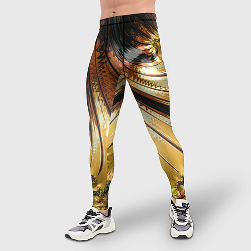 Мужские тайтсы Черный с золотым фрактал Абстракция / 3D-принт – фото 3