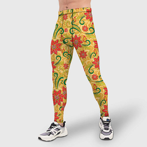 Мужские тайтсы Оранжевая хохлома / 3D-принт – фото 3