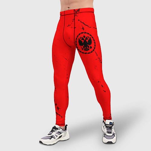 Мужские тайтсы РОССИЯ - ГЕРБ Потертости / 3D-принт – фото 3