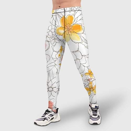 Мужские тайтсы Минималистическая цветочная композиция Watercolour / 3D-принт – фото 3