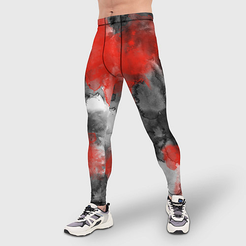 Мужские тайтсы Черно-красная абстрактная текстура акварели / 3D-принт – фото 3