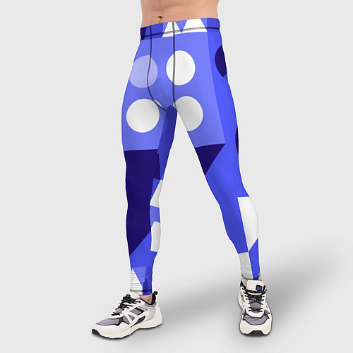 Мужские тайтсы Геометрические синие, фиолетовые и белые фигуры / 3D-принт – фото 3