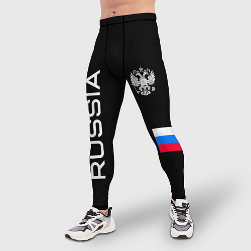 Мужские тайтсы Россия и три линии на черном фоне / 3D-принт – фото 3