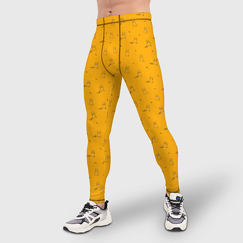 Мужские тайтсы Собаки сибу-ину на оранжевом фоне / 3D-принт – фото 3