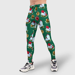 Тайтсы мужские Новогодние домики на зеленом - паттерн, цвет: 3D-принт — фото 2