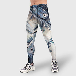 Тайтсы мужские Абстрактное жидкое белое и синее стекло, цвет: 3D-принт — фото 2