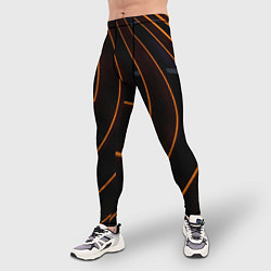 Тайтсы мужские Чёрные полосы и неоновые оранжевые линии, цвет: 3D-принт — фото 2