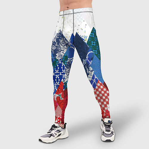 Мужские тайтсы Флаг России в стиле пэчворк / 3D-принт – фото 3
