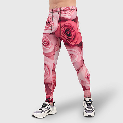 Мужские тайтсы Чайная пыльная роза - нежно розовый цветок / 3D-принт – фото 3