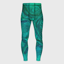 Тайтсы мужские Абстракция, сине-зеленая текстура малахита, цвет: 3D-принт