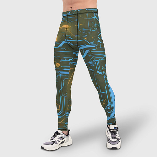 Мужские тайтсы Кибер схемы Синий и жёлтый / 3D-принт – фото 3