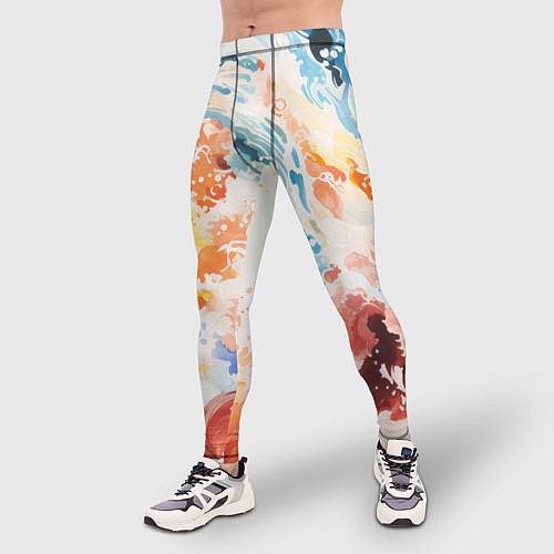 Мужские тайтсы Абстрактные контрастные волны / 3D-принт – фото 3