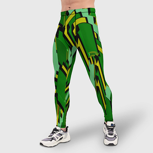 Мужские тайтсы Зеленая псевдокамуфляжная геометрия / 3D-принт – фото 3