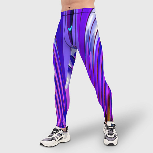 Мужские тайтсы Фиолетовые линии и полосы / 3D-принт – фото 3