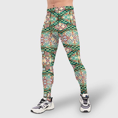 Мужские тайтсы Орнамент зеленый мелкий икат / 3D-принт – фото 3