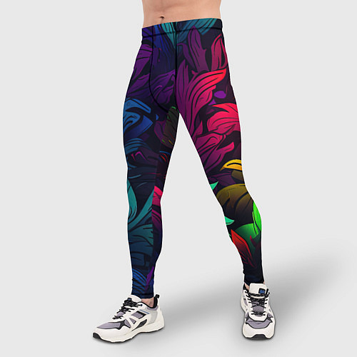 Мужские тайтсы Яркие абстрактные листья / 3D-принт – фото 3
