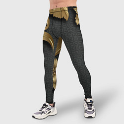 Тайтсы мужские Золотые объемные листья на сером фоне, цвет: 3D-принт — фото 2