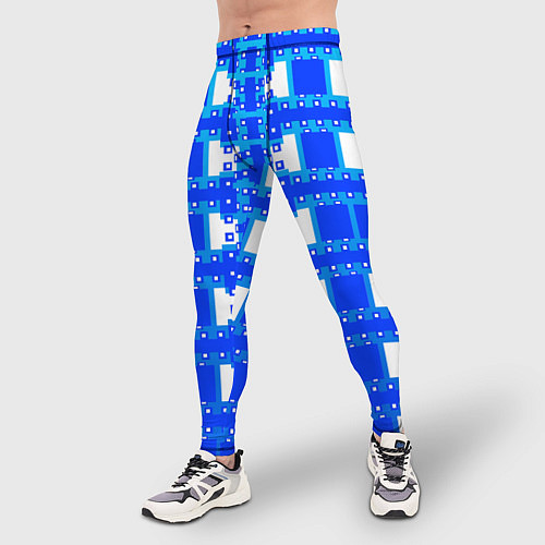 Мужские тайтсы Синие и белые квадраты / 3D-принт – фото 3