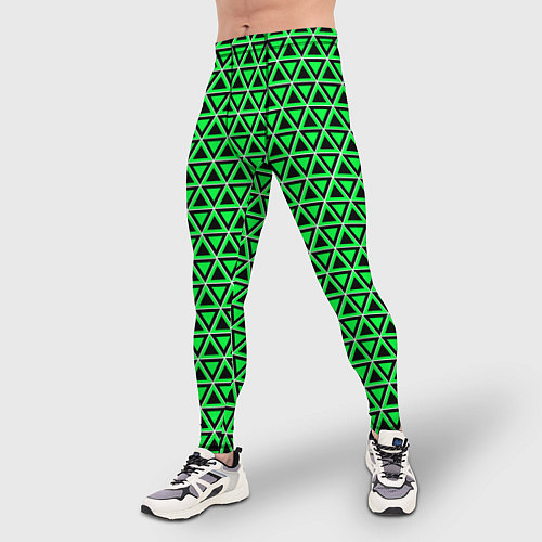 Мужские тайтсы Зелёные и чёрные треугольники / 3D-принт – фото 3